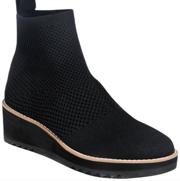 Eileen Fisher 10 stretch sock Black Wedge Ankle Boots - Picture 1 of 10
